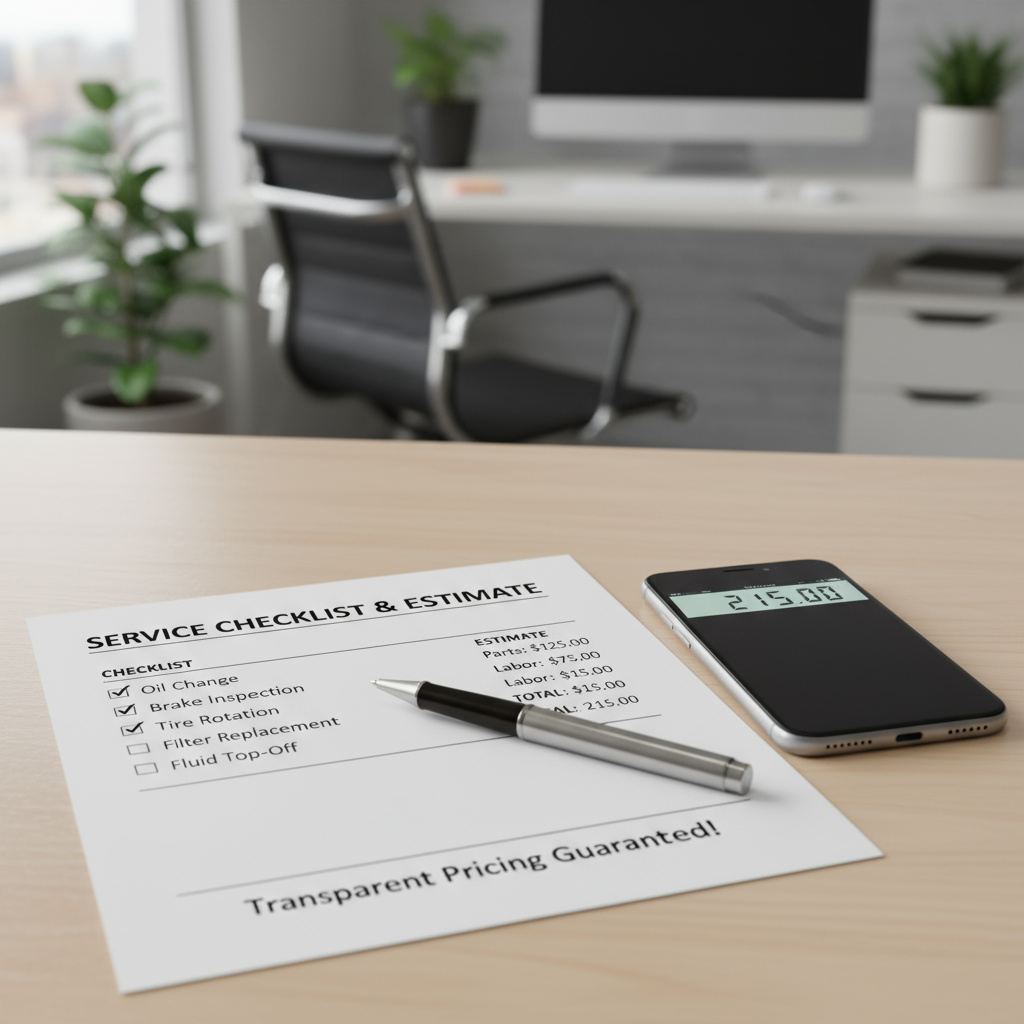 Service checklist and estimate on a table