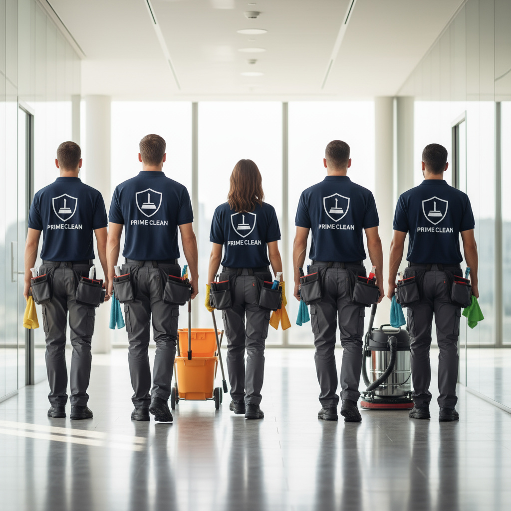 Uniformed cleaning team showing professionalism